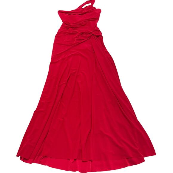 Jessica McClintock Dress Womens 6 Red Jersey Knit One Shoulder Gown Vintage - Picture 1 of 8